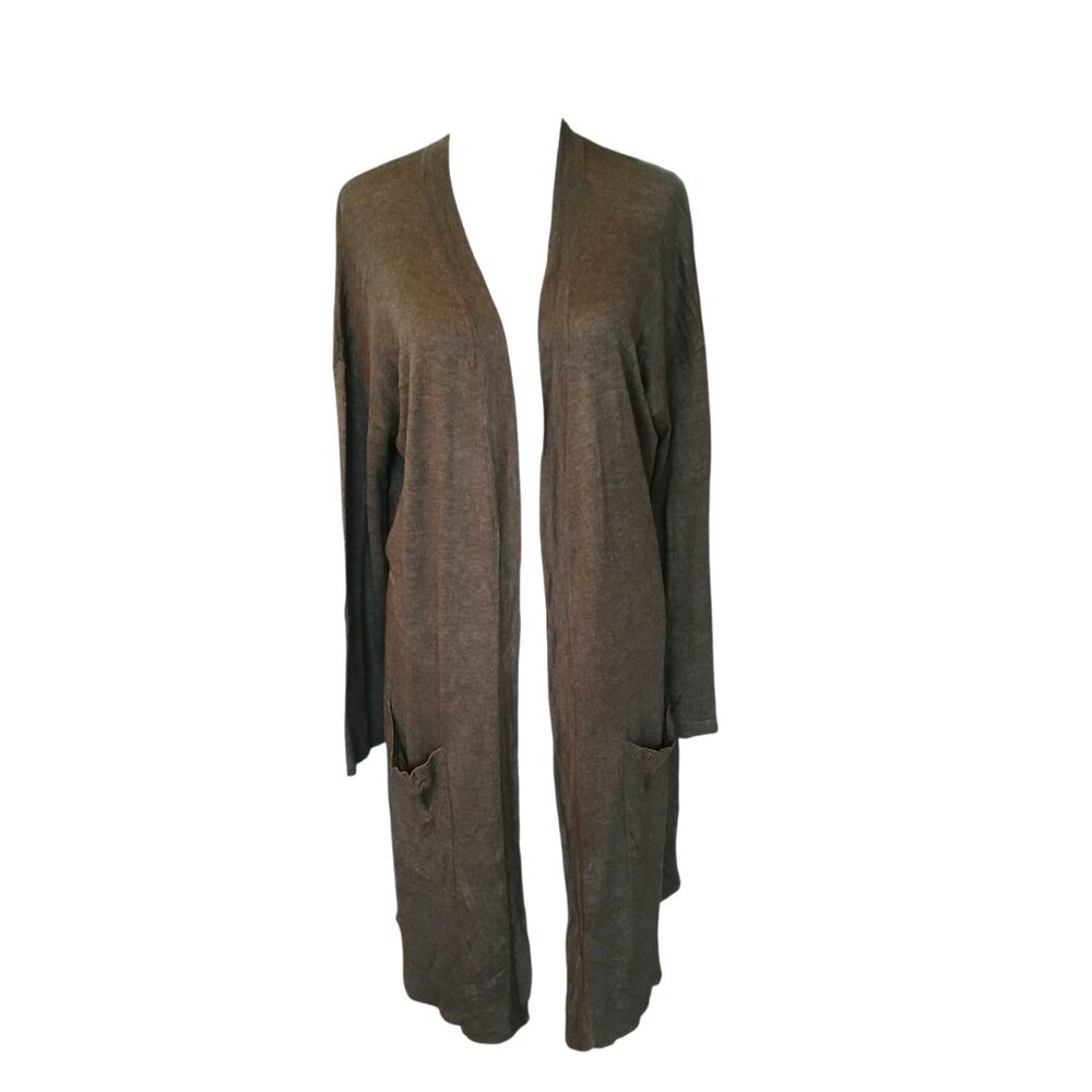 dip lightweight army green cotton rayon open duster like new size M